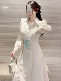 Vintage Spring Fashion Blazer Dress For Women French Elegant Office Ladies Long Sleeve Female Beading Slim Waist Party Dresses