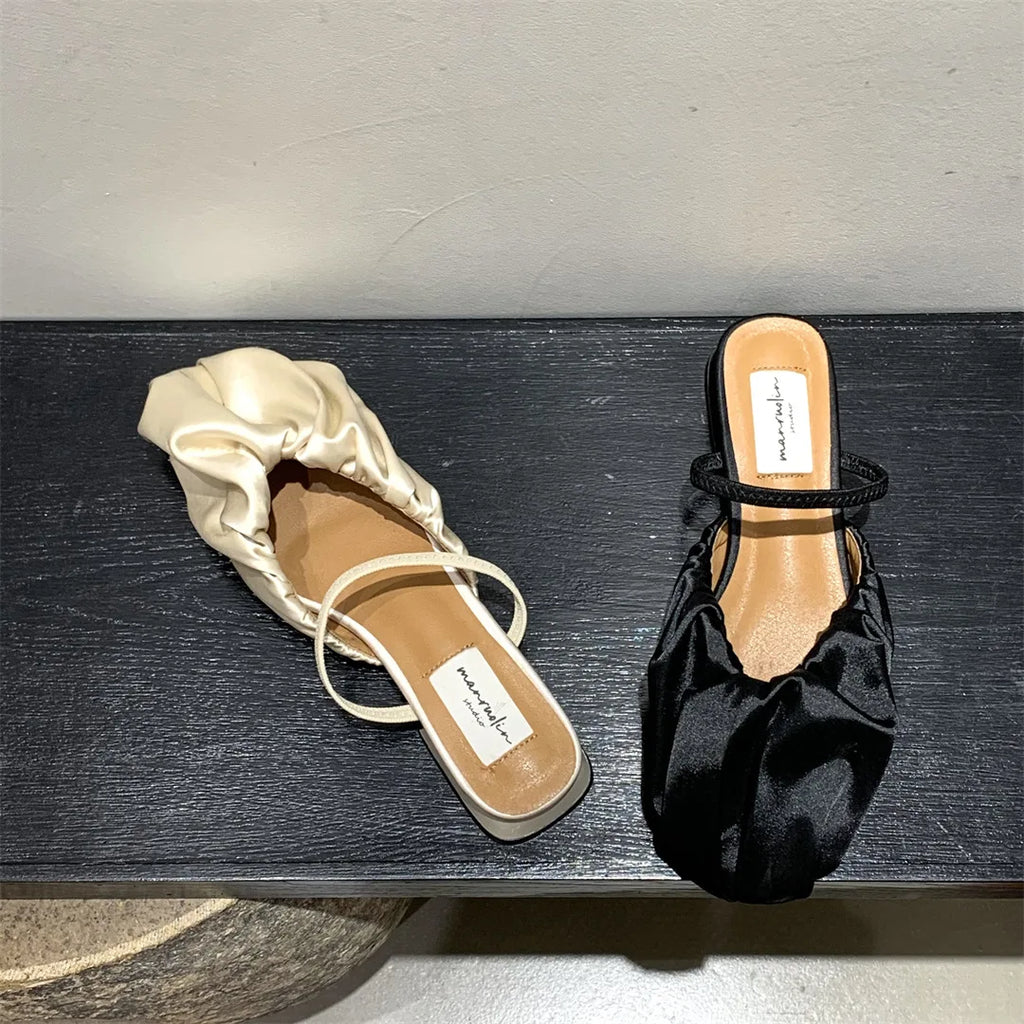Purpdrank  Shoes Slippers Soft Cover Toe Flock Low Luxury Slides Square heel Slipers Women Comfort Designer Block 2025 Flat Rome Mary Janes