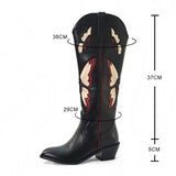Purpdrank - Female Butterfly Embroidery Knee High Boots For Women Cute Cowgirls Cowboy Chunky Heel Vintage Fashion Punk Western Boots Womens