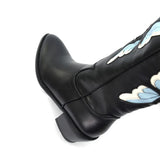 Purpdrank - Female Butterfly Embroidery Knee High Boots For Women Cute Cowgirls Cowboy Chunky Heel Vintage Fashion Punk Western Boots Womens