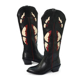 Purpdrank - Female Butterfly Embroidery Knee High Boots For Women Cute Cowgirls Cowboy Chunky Heel Vintage Fashion Punk Western Boots Womens