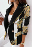 Purpdrank - Black White Casual Print Patchwork Buckle Buttons V Neck Outerwear