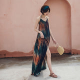 Purpdrank - Bali Vacation V-Neck Beach Dress Summer New Neck-Mounted Split Fork Backless Loose Dress Thin Thailand Travel Long Skirt