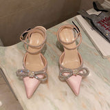 Purpdrank - Black/White Glitter Rhinestone Women Pumps Crystal Bowknot Summer Ladies Sandals Shoes 7CM High Heels Party Prom Wedding Shoes