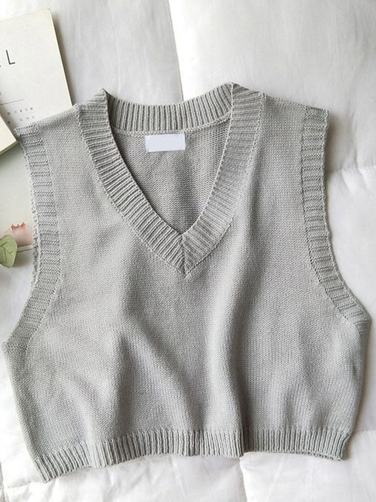 Purpdrank - Women V-Neck Knitted Vest 2023 New Spring Autumn