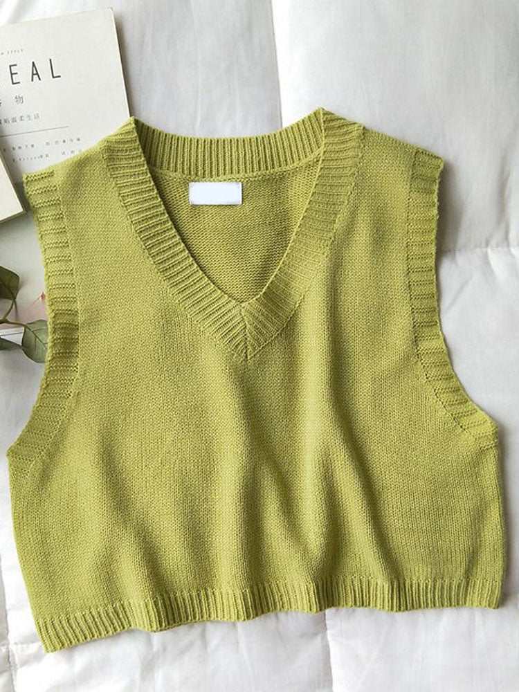 Purpdrank - Women V-Neck Knitted Vest 2023 New Spring Autumn