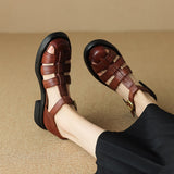Purpdrank - New Summer Sandals Genuine Leather Luxury Roman Sandals Casual Buckle Strap Summer Shoes GLADIATOR Thick Heel Women Shoes