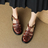 Purpdrank - New Summer Sandals Genuine Leather Luxury Roman Sandals Casual Buckle Strap Summer Shoes GLADIATOR Thick Heel Women Shoes