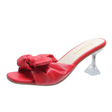 Purpdrank - Fashion Bow Sandals Summer Woman Elegant Slide Shoes for Women Footwear Chinelos Clear Heels Female Slipper Red