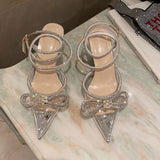 Purpdrank - Black/White Glitter Rhinestone Women Pumps Crystal Bowknot Summer Ladies Sandals Shoes 7CM High Heels Party Prom Wedding Shoes