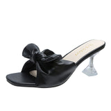 Purpdrank - Fashion Bow Sandals Summer Woman Elegant Slide Shoes for Women Footwear Chinelos Clear Heels Female Slipper Red