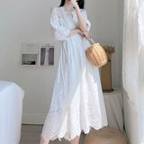 Purpdrank - 2023 Summer Women White Embroidery Dress Vacation Holiday Dresses White Lace Vintage Tunic Beach Dress