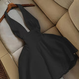 Purpdrank  Women's Elegant Black Evening dress - Formal Party, A-Line Silhouette with Deep V-Neck & Back, Semi-Sheer Hanging neckline, Machine Washable Formal/Party/Date Night Outfit - Sexy Party Dress