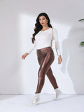 Stylish Cropped Leather Leggings - Tummy Control, Butt Lifting, Versatile, Solid Color, PU Leather, Outdoor Sports, High-Waisted, Comfortable, Fashionable Leggings for Women
