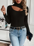 Turtle Neck Sweater - Elegant, Slim-Fit, Long Sleeve, Solid Color, Cut Out Design, Fall and Winter Essential, Women's Clothing