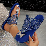 Purpdrank [Summer Rhinestone Butterfly Sandals] Women's Rhinestone Butterfly Decor Slide Sandals, Fashion Clip Toe Summer Shoes, Lightweight Slide Sandals