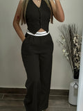 Purpdrank  High Waist Casual Pants Vest Top Set with Long Trousers Women's Vintage Wide Leg Pants