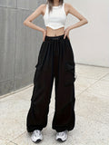 Purpdrank Y2K Chic Draped Cargo Pants - Versatile Solid Drawstring Design with Pockets - Fashion-Forward Womens Streetwear