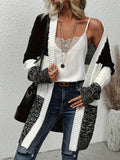Purpdrank Plus Size Women's Color Block Open Front Cardigan - Soft, Casual, Long Sleeve, Knitted, Comfortable, and Versatile Winter Wear for Everyday