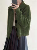 Plus Size Solid Color Button Front Knitted Cardigan, Stylish Casual Long Sleeve Cardigan For Fall & Winter, Women's Plus Size Clothing