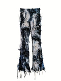 Purpdrank Trendy Tie Dye Flare Leg Pants - High Waist Skinny Tassel Mesh Y2K Style - Perfect for Fall & Winter Chic Wardrobe