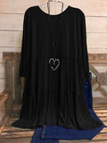 Plus Size Womens Chic Smock Dress - Flattering Long Sleeves, Rich Solid Color, Soft Round Neck with Delicate Ruffle Trim - Fashionable Casual Wear