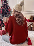 Merry Christmas Batwing Sweater - Pullovers with Elegant Turtle Neck, Long Sleeve, Fall and Winter Women's Clothing with Festive Pattern