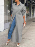 Long Sleeve For Spring & Fall, Casual Longline Button Front Shirt, Women's Clothing
