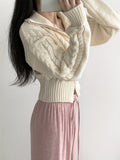 Two-way Cable Kit, Long Sleeve Chic Zip Cardigan, Drop Shoulder Slim Collared For Fall & Winter, Women's Clothing