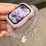 Purpdrank  Korea Cute Bling Glitter Bow Bunny Pendant Change Elastic Band + Case Compatible with for apple Watch Band Series S10 9 8 7 6 5 4 SE S10 42Mm 46Mm 38 40 41Mm 42 44 45Mm 49Mm Summer Girl Strap