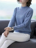 For Fall & Winter, Elegant Long Sleeve Solid Color Mock Neck Sweater, Women's Clothing