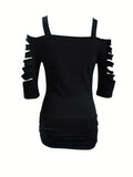 Purpdrank Solid Sexy Half Sleeve Cut Out Cold Shoulder T-shirt - Women's Clothing