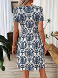 Leopard Print Twist Dress, Stylish Plunging Short Sleeve Midi Dress For Spring & Summer, Women's Clothing