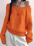 Cozy Off-The-Shoulder Solid Color Sweater - Soft Micro Elasticity, Machine Washable, Casual Long Sleeve for Spring & Fall - Womens Polyester Knit Fabric Clothing