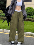 Purpdrank Y2K Chic Draped Cargo Pants - Versatile Solid Drawstring Design with Pockets - Fashion-Forward Womens Streetwear