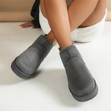 Women's Solid Color Short Boots, Casual Slip On Plush Lined Ankle Boots, Comfortable Winter Boots