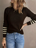 Stylish Color Block Crew Neck Sweater - Soft, Cozy, and Elegant Long Sleeve Winter Knitwear for Women - Perfect for Fall and Winter Fashion, Casual Daily Wear, and Outdoor Activities