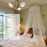 Purpdrank  White Lace Bed Canopy, Dreamy and Romantic Bedroom Decor with Metallic Leaf Crown Stand, Exquisite Bridal Chamber Decoration for Brides