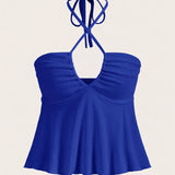 Purpdrank Chic Cross Front Ruched Halter Top - Flattering Tie Back, Sleeveless Summer Style - Trendy Y2K Inspired, Perfect for Cute & Coquette Fashionistas