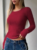 Classic Chic Crew Neck Slim Fit Pullover Sweater - Women's Long Sleeve Casual Top for Fall & Winter - Soft, Cozy, and Versatile Clothing for Everyday Wear