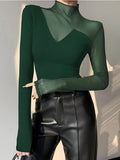 Purpdrank - Long Sleeves Skinny Asymmetric Solid Color Split-Joint High Neck T-Shirts Tops