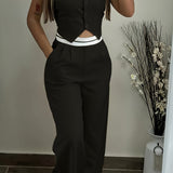 Purpdrank  High Waist Casual Pants Vest Top Set with Long Trousers Women's Vintage Wide Leg Pants