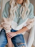 For Fall & Winter, Casual Long Sleeve Color Block Crew Neck Sweater, Women's Clothing