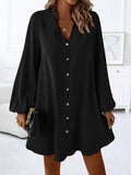 Effortlessly Chic Solid Color V-Neck Dress - Long Sleeve, Loose Fit for Spring & Fall - Stylish Womens Wardrobe Essential