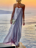 Purpdrank - Elegant Off Shoulder Party Long Dress Fashion Women Satin Swing Loose Dress Chic Boho Sleeveless Chest Wrap Beach Dresses