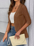 Elegant Open Front Solid Cardigan, Eyelet Embroidered Long Sleeve Cardigan For Spring & Fall, Women's Clothing