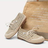 Purpdrank  Handmade Custom Artistic And Linen Style Shoes with a Fresh Checkered Design, Casual Lace-Up Flats for Women, New Craftsmanship Quality Student Shoes F09.