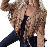 Purpdrank Long Sleeve Solid Color Open Front Coat - Women's Collared Jacket with Tassels - Black, Coffee, Pink