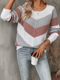 Vibrant Color Block Crew Neck Pullover Sweater - Soft, Casual, Long Sleeve Raglan Shoulder Design, Relaxed Fit, Women's Fashion Clothing for Everyday Wear