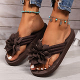 Purpdrank [Satin Flower Flat Sandals] Women's Satin Flower Flat Sandals, Stylish & Lightweight Open Toe Non-Slip Beach Flip Flops, Casual Summer Slides